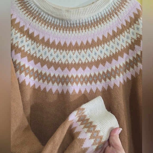 Boden Edie Fair Isle Sweater In Camel Melange Fair Isle XL Crewneck Camel Pink - Picture 8 of 10